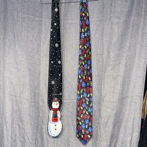 Snowman Black Tie and Multicolor Holiday Tie Set